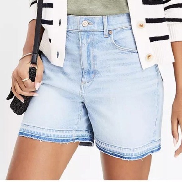 Loft 90s Short High Rise Curvy Jean Shorts Light Wash Raw Hem Plus Size NWT - Picture 2 of 9